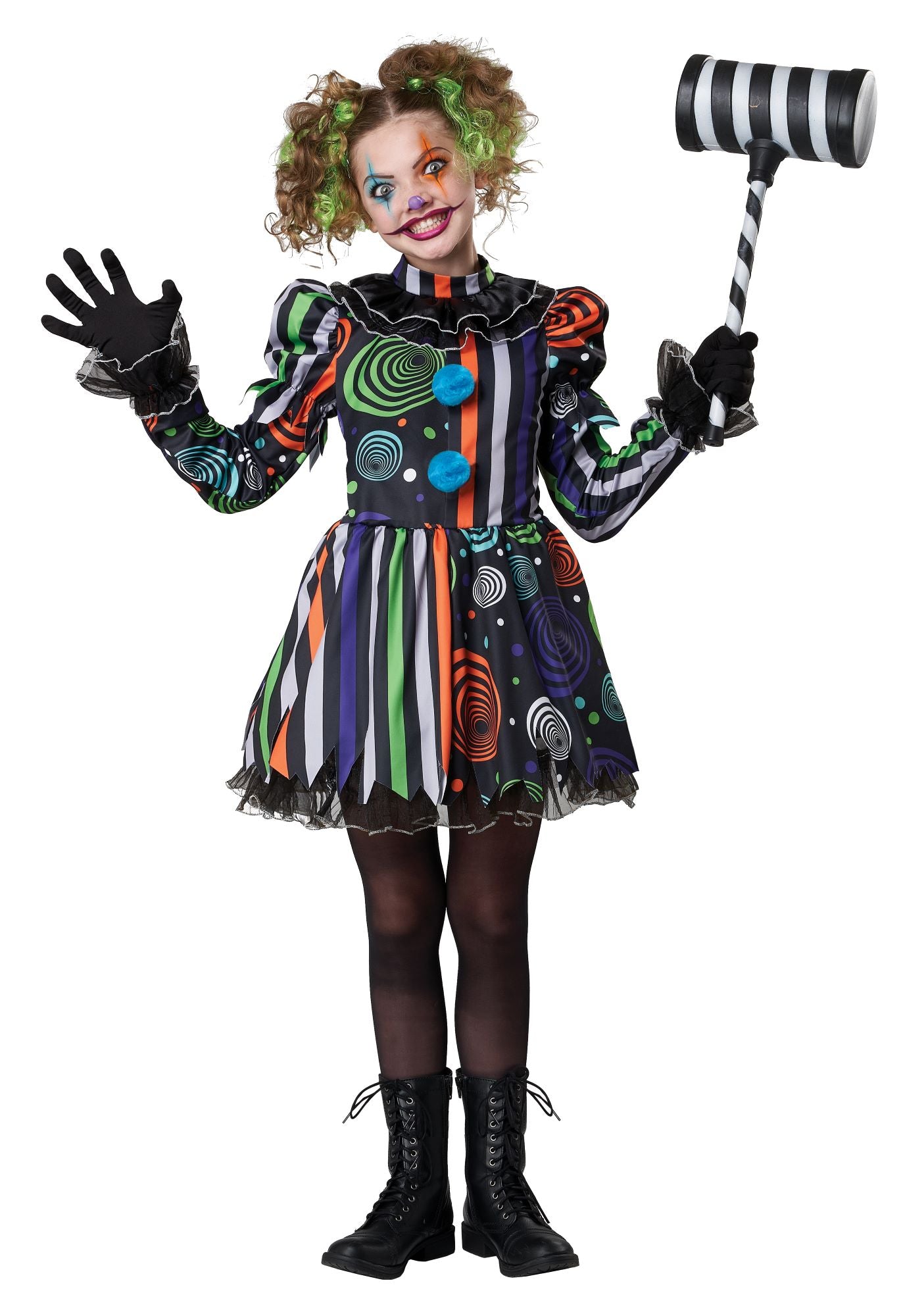 Kids Neon Nightmare Clown Costume Girl's