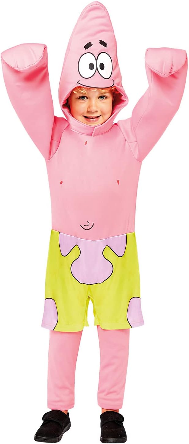 Kids Patrick Star costume featuring a plush character headpiece and rounded starfish hand details.