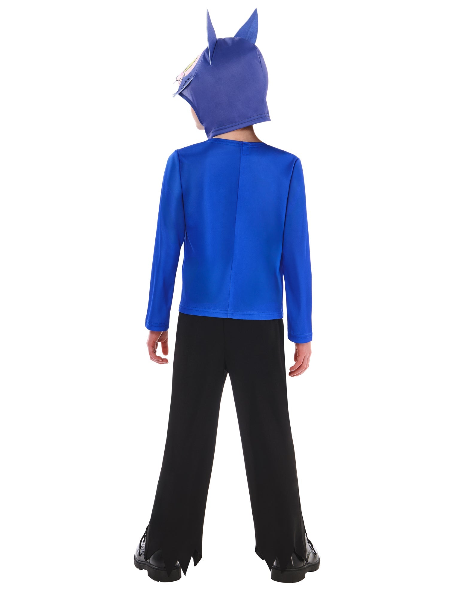 The back of the Little Monsters Howler costume showing the simple blue jacket design and jagged-cut trouser hems.