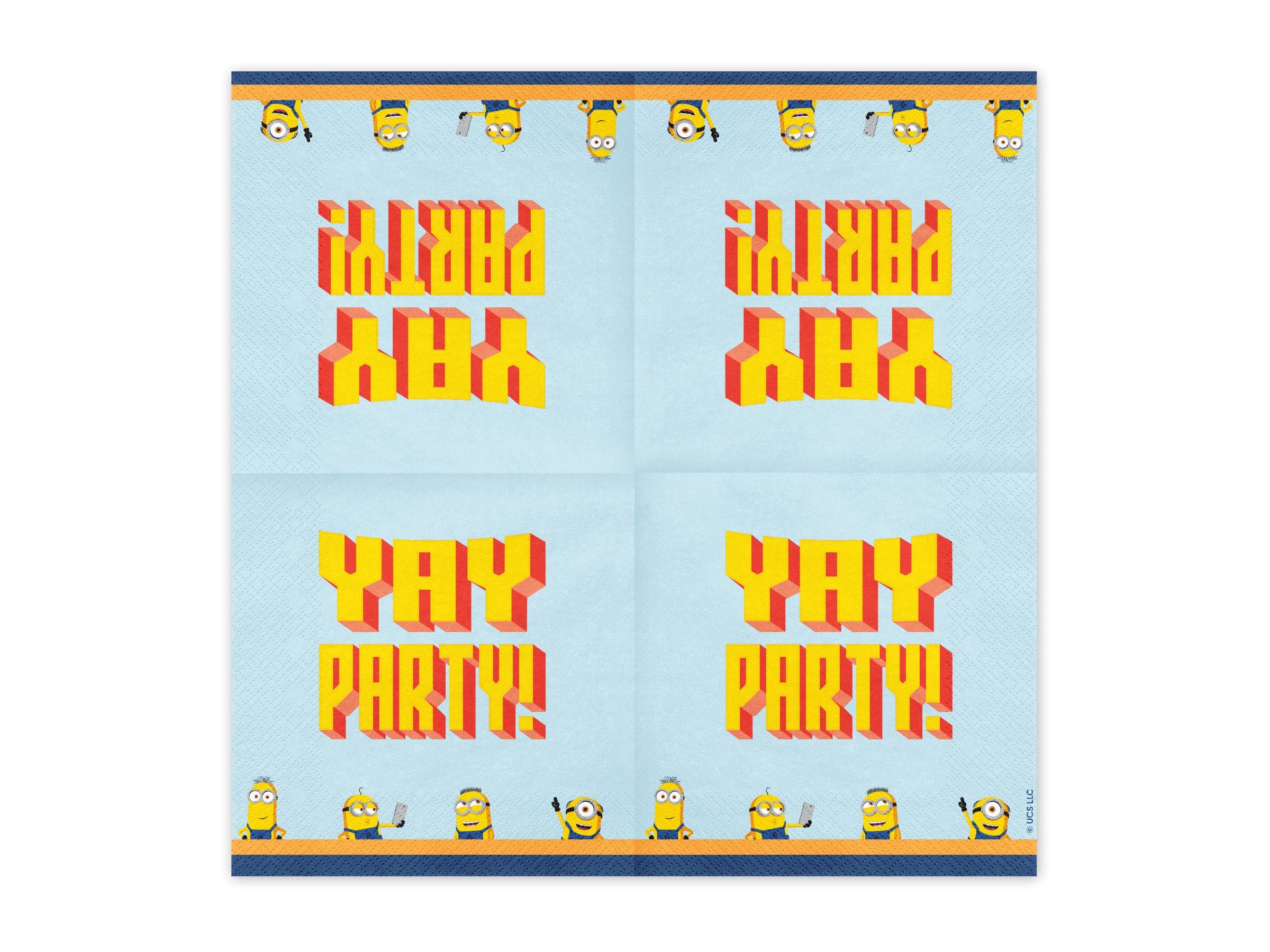 Party banner with 'Yay Party!' text and cartoon characters on a blue background