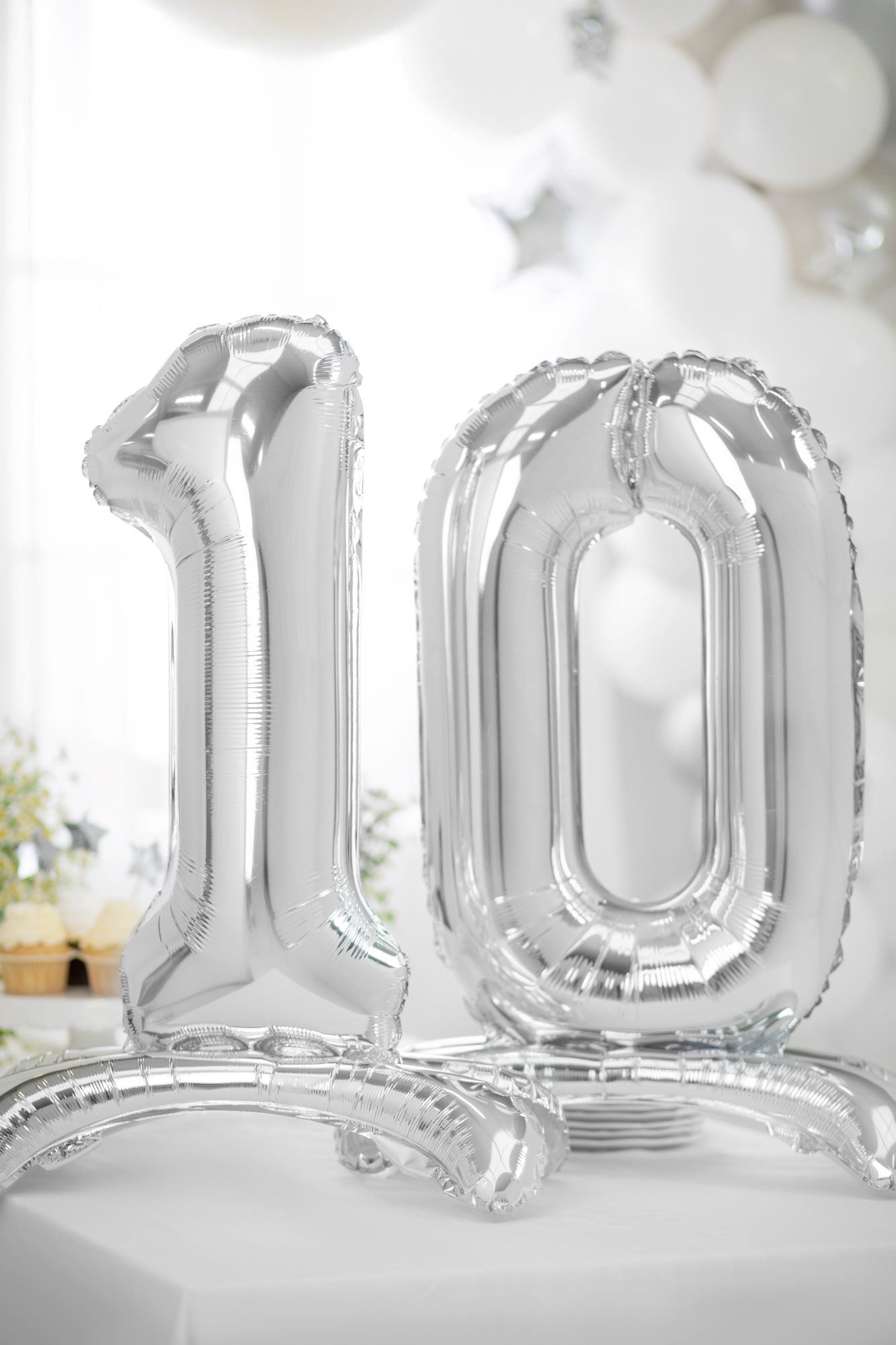 Number 10 Standing Foil Balloon Silver