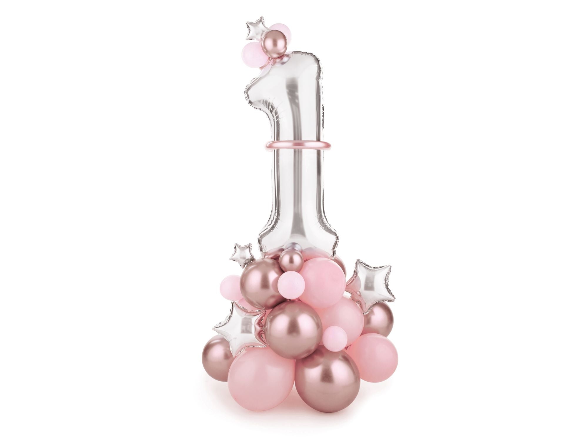 Number 1 Pink & Silver Foil Balloon Bouquet party decoration