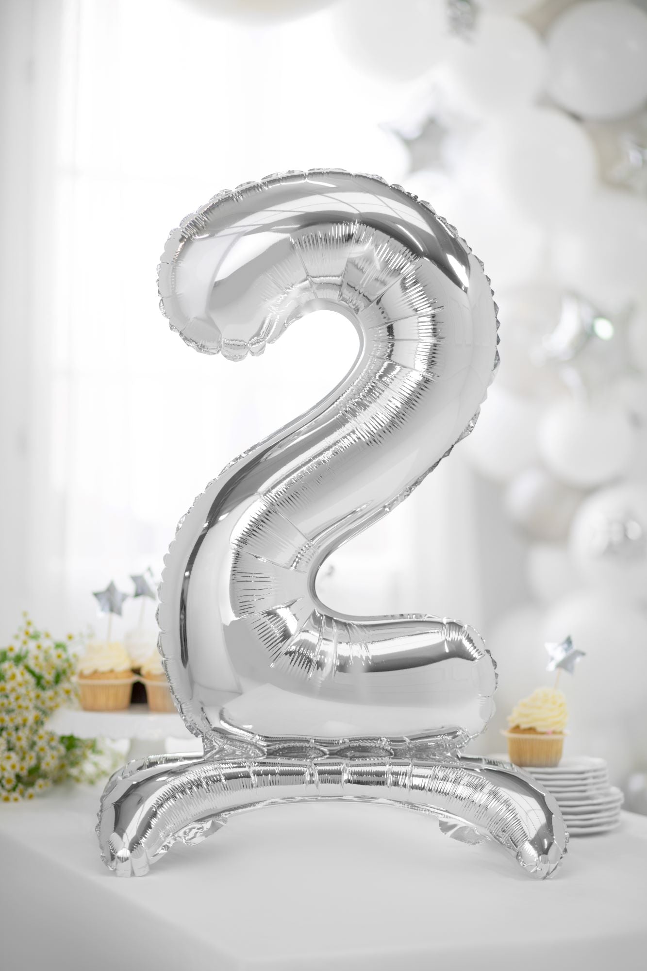 Number 2 Standing Foil Balloon Silver