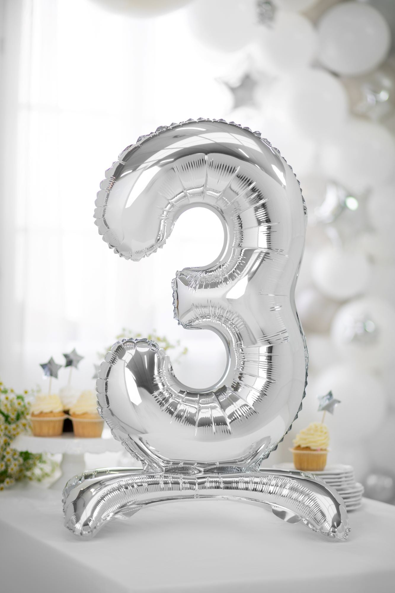 Number 3 Standing Foil Balloon Silver