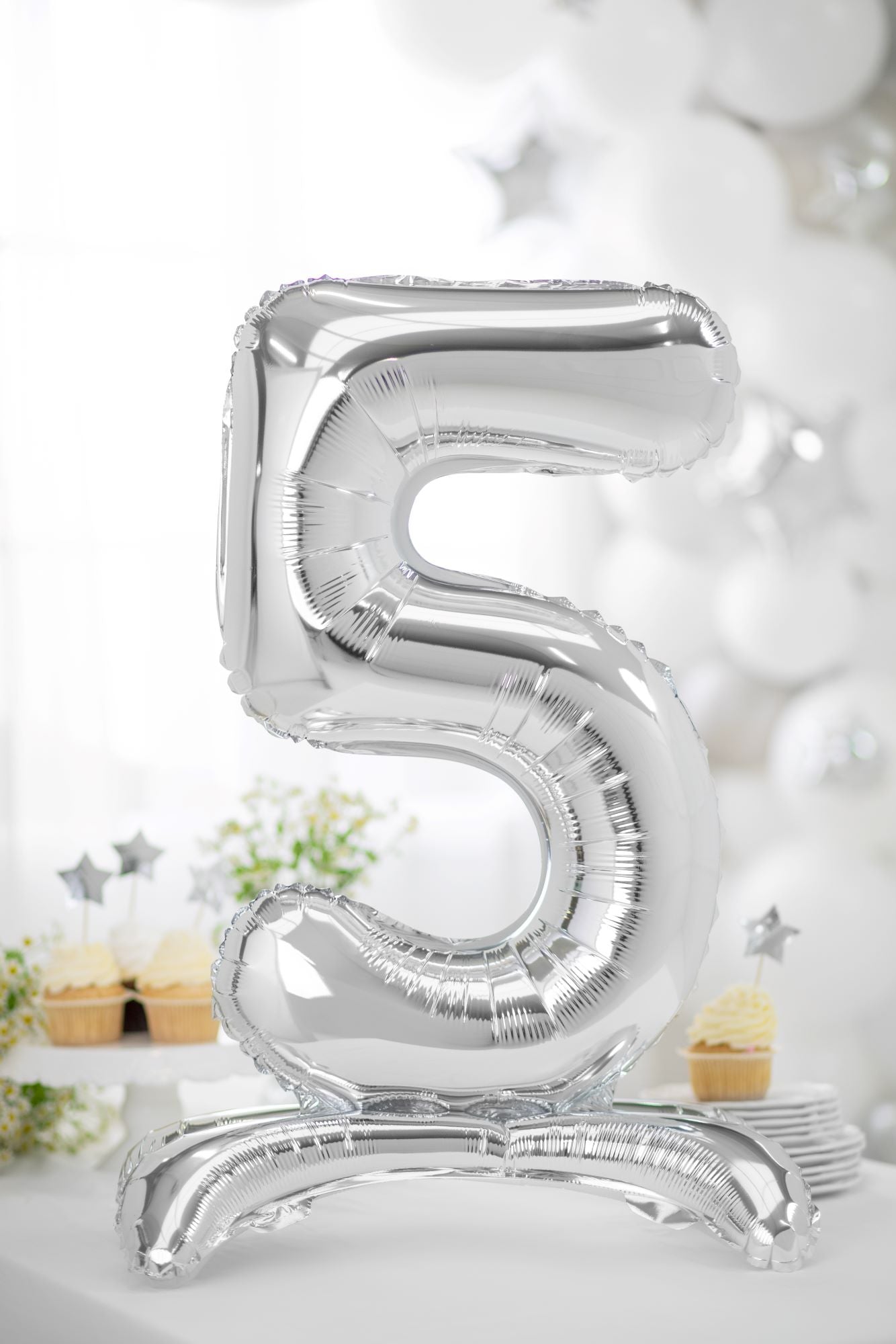 Number 5 Standing Foil Balloon Silver