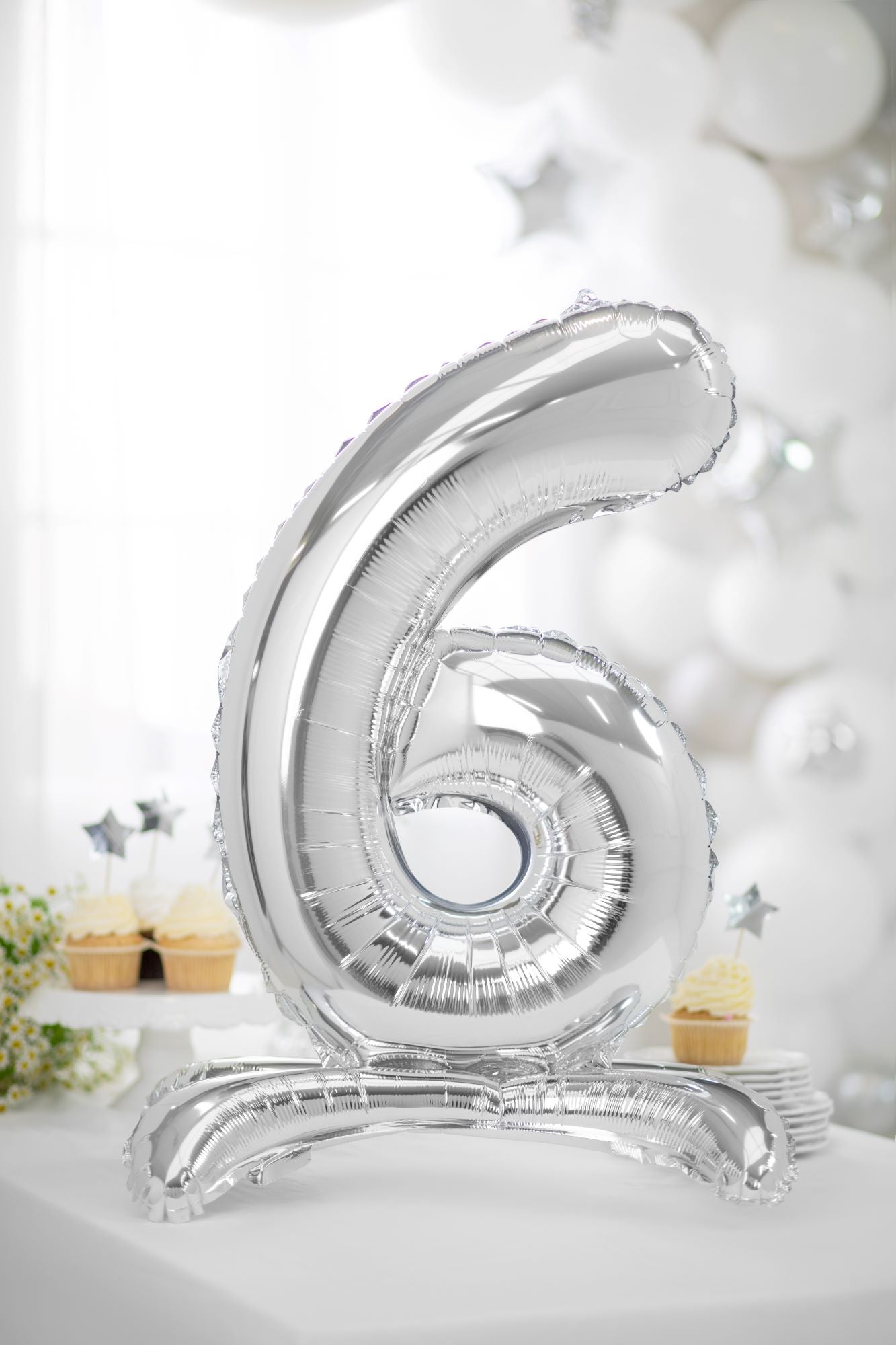 Number 6 Standing Foil Balloon Silver