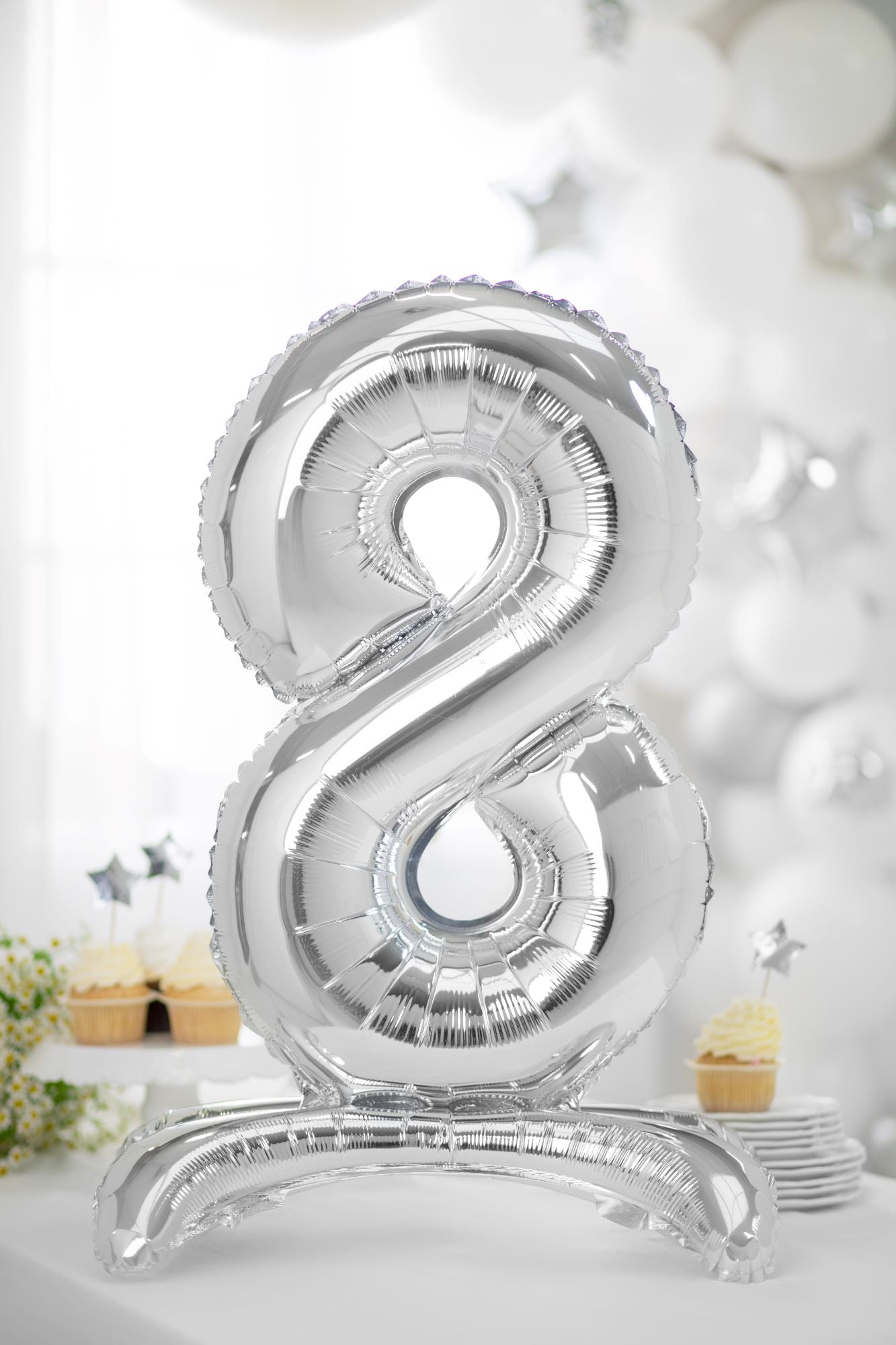 Number 8 Standing Foil Balloon Silver