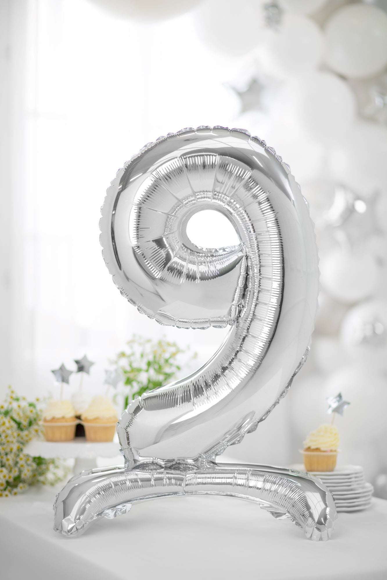 Number 9 Standing Foil Balloon Silver