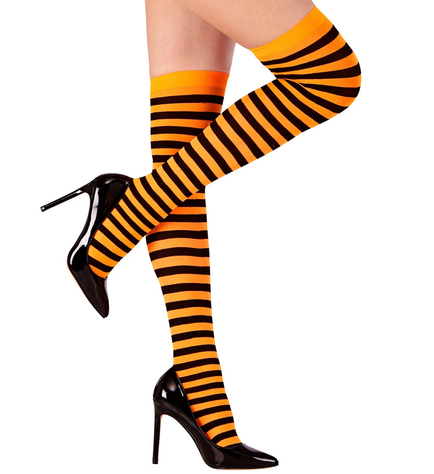 Orange and Black Striped Thigh Highs Stockings
