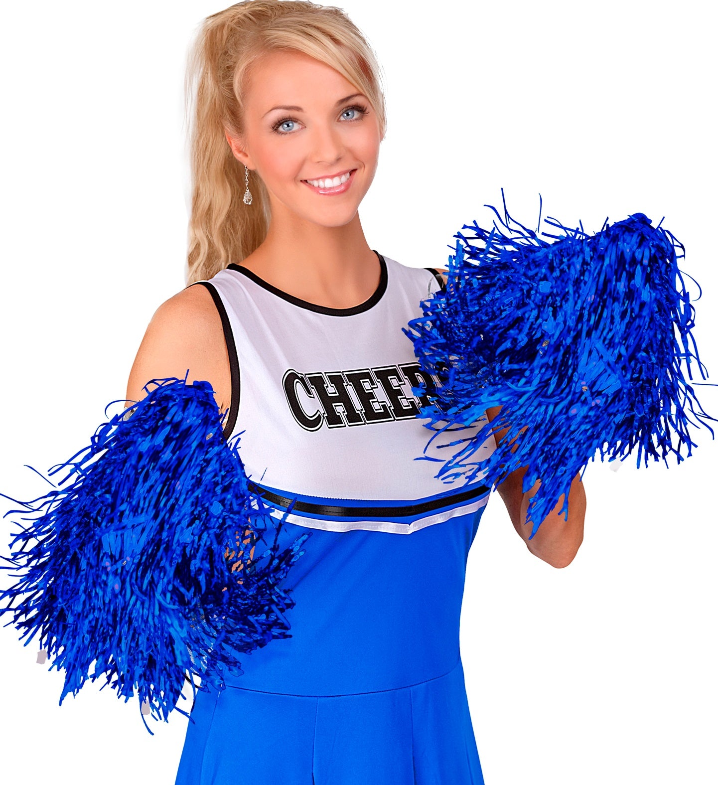 Pair of Metallic Blue Pom Poms cheerleader costume accessory