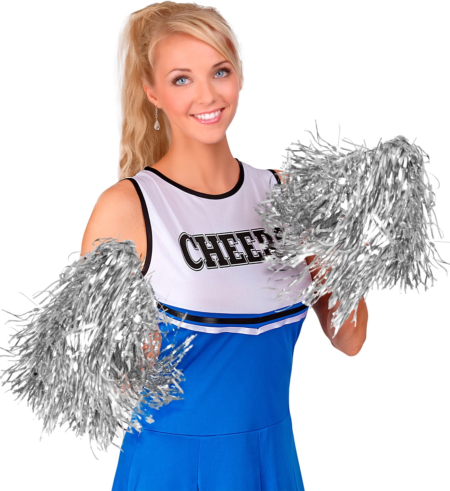 Pair of Silver Pom Poms cheerleader costume accessory