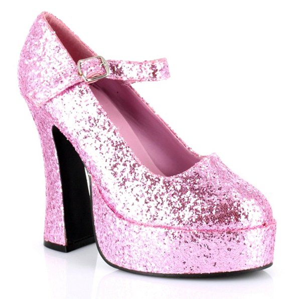1920's Pink Glitter Mary Jane Platform Shoes
