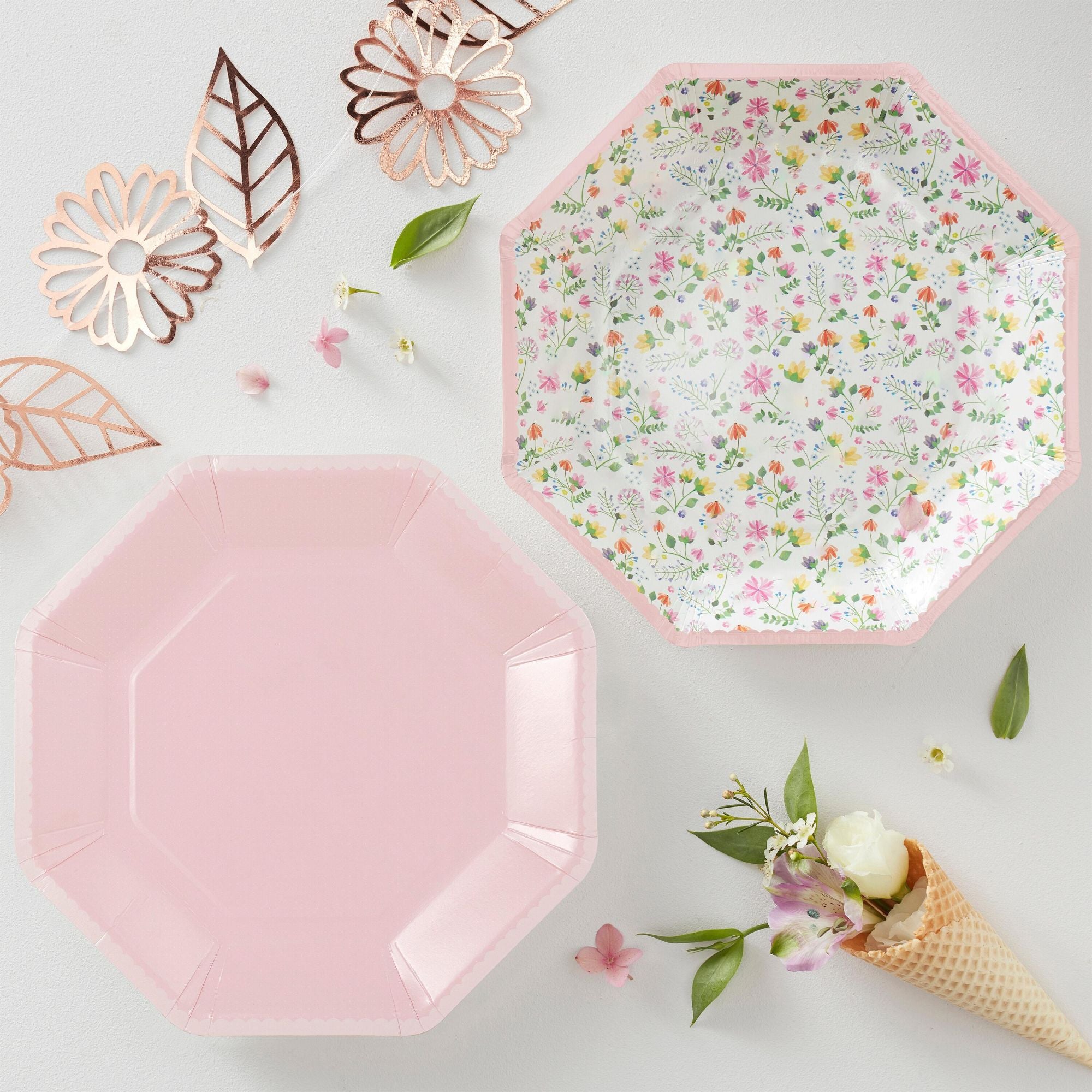 Pink Paper Floral Plates