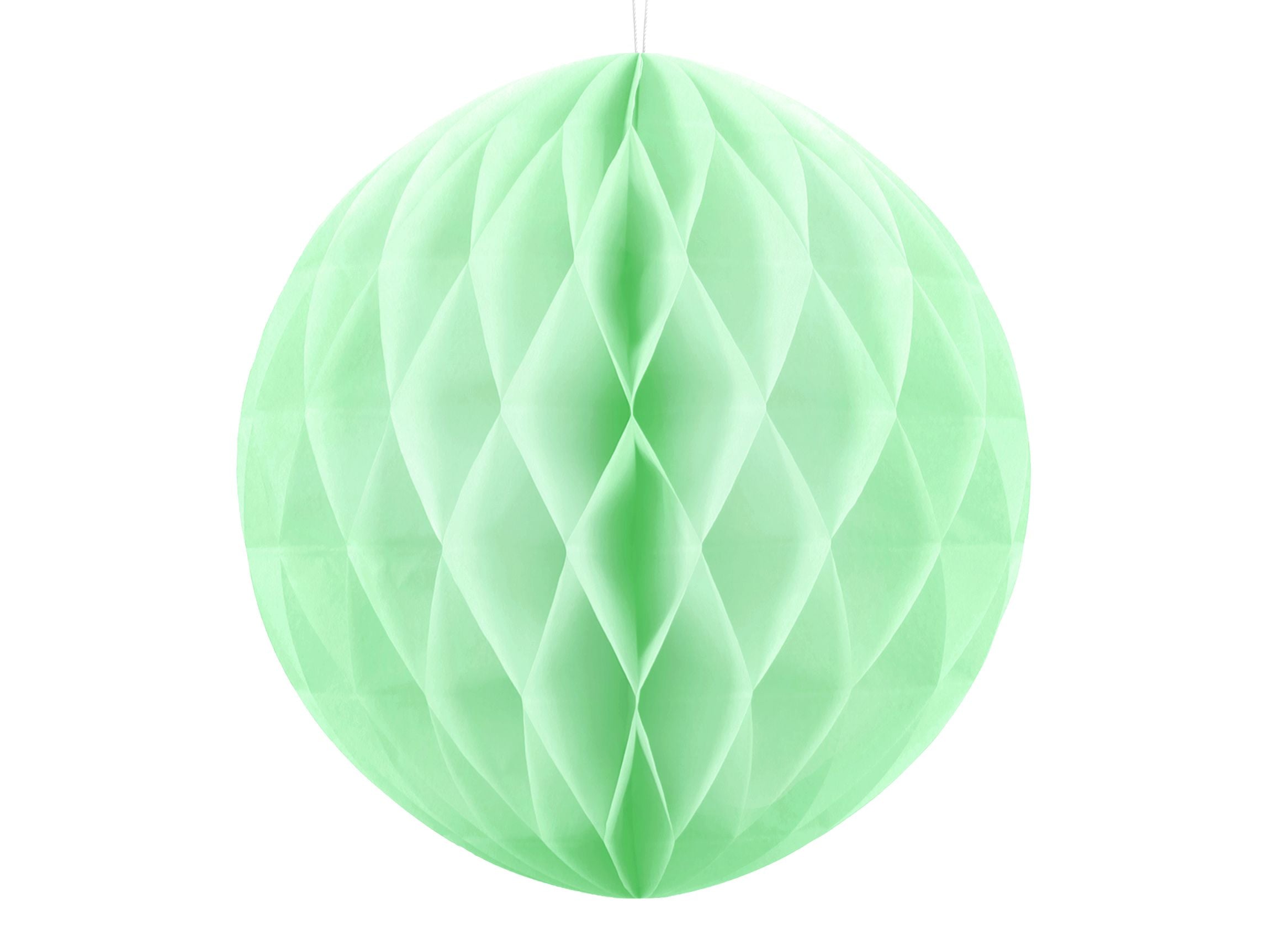 An extra-large 40cm hanging paper honeycomb ball in a soft, pastel pistachio (mint green) colour.