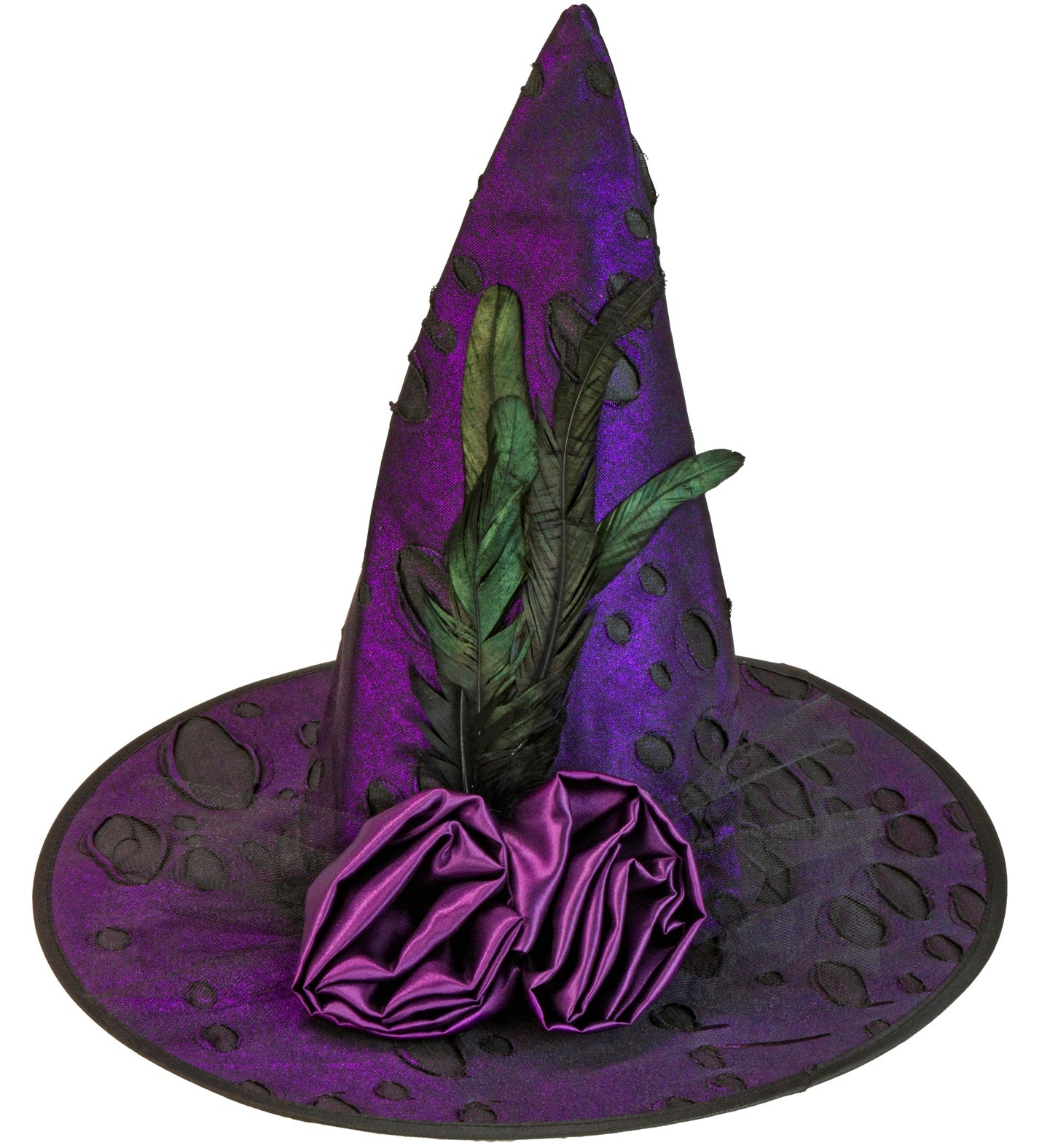 Purple Witch Hat With Feathers and Flowers