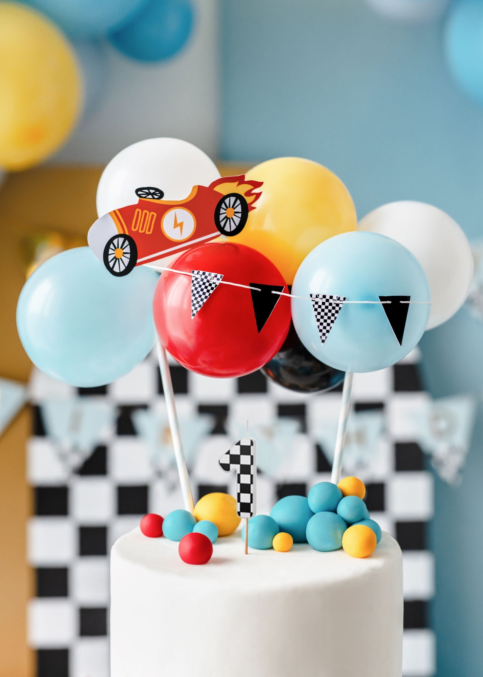 Race Car Flag Birthday Candles Number 1 cake decoration