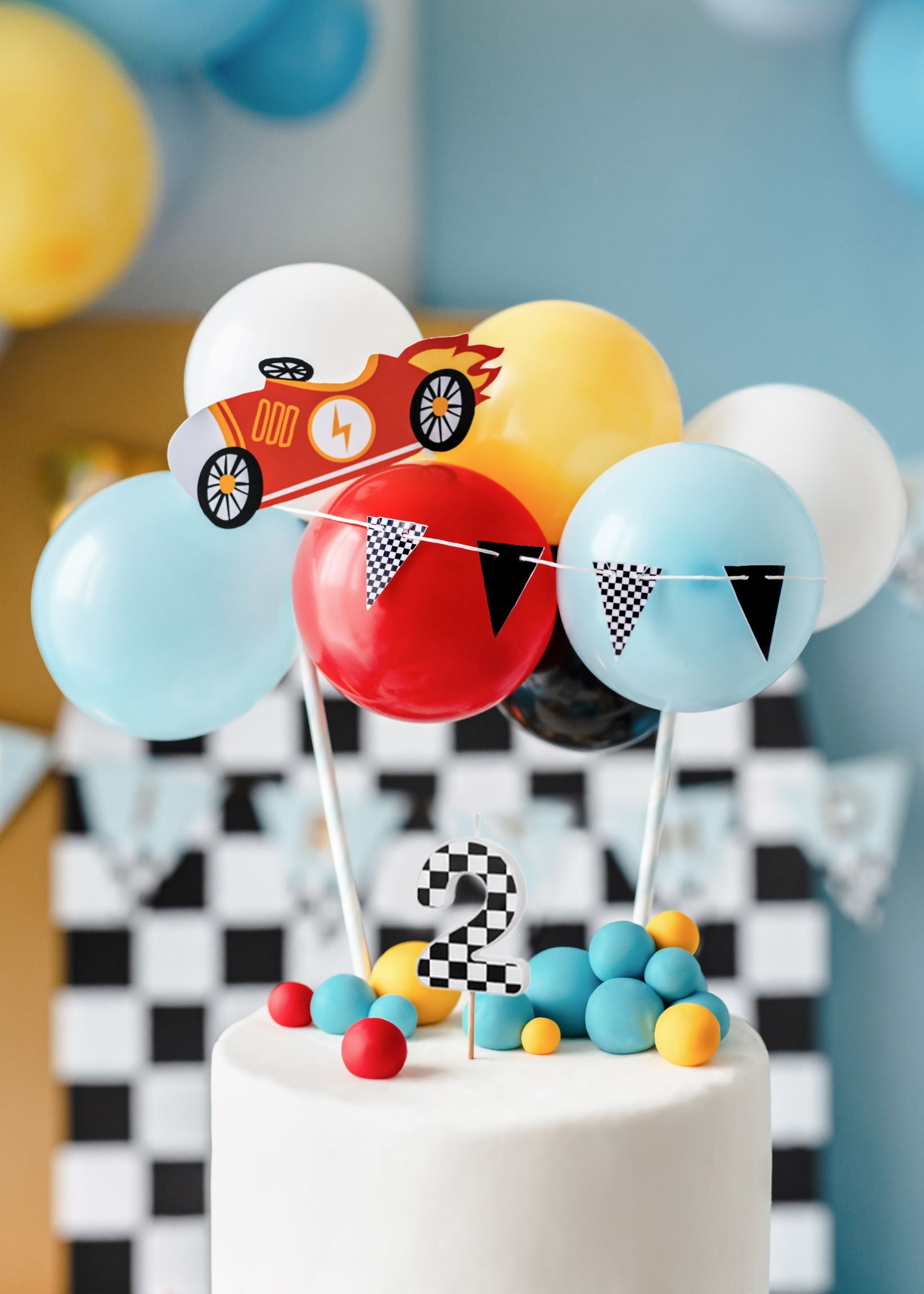 Race Car Flag Birthday Candles Number 2 cake decoration