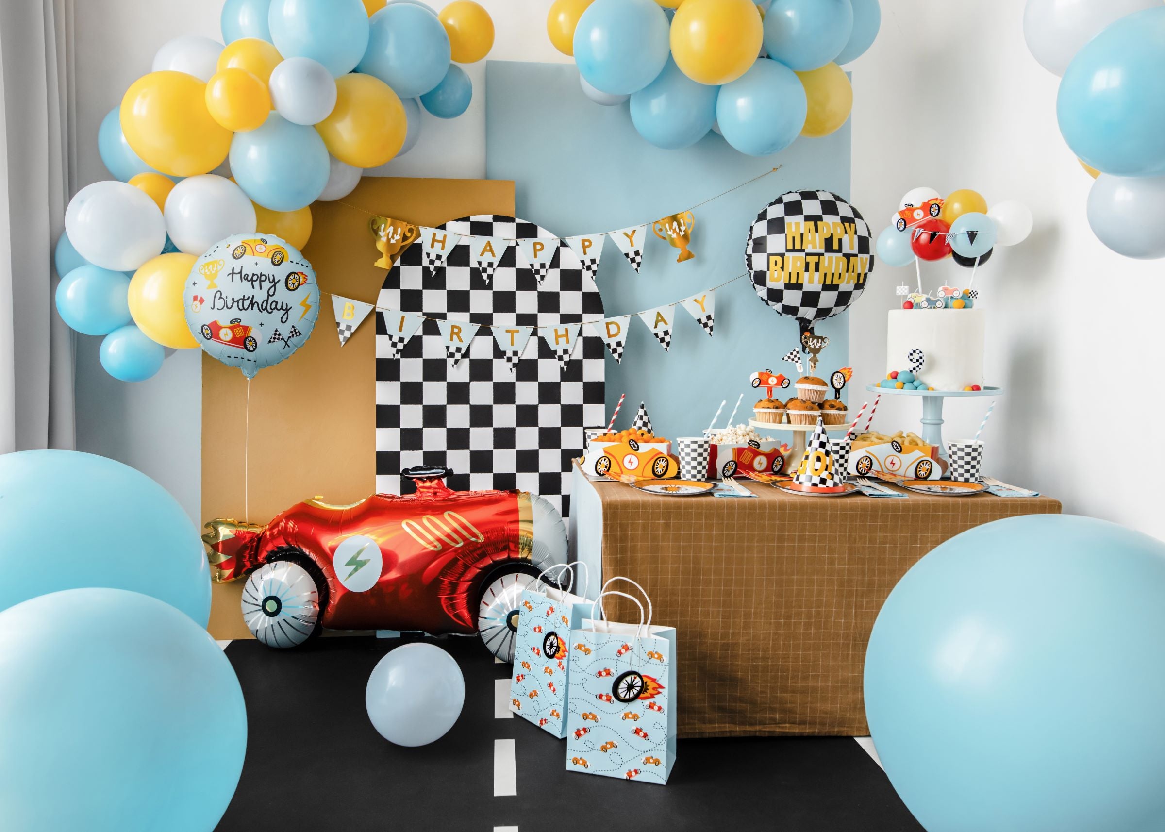 Race Cars Happy Birthday Round Foil Balloon