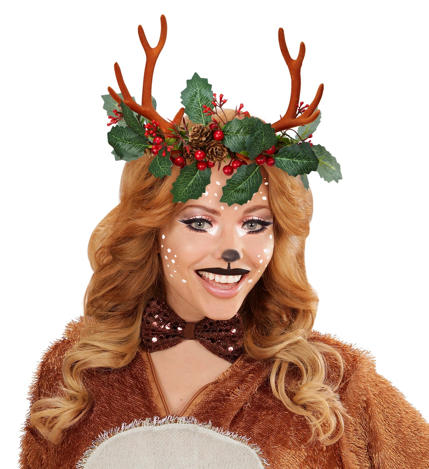Reindeer Antlers with Holly and Pinecones costume accessory
