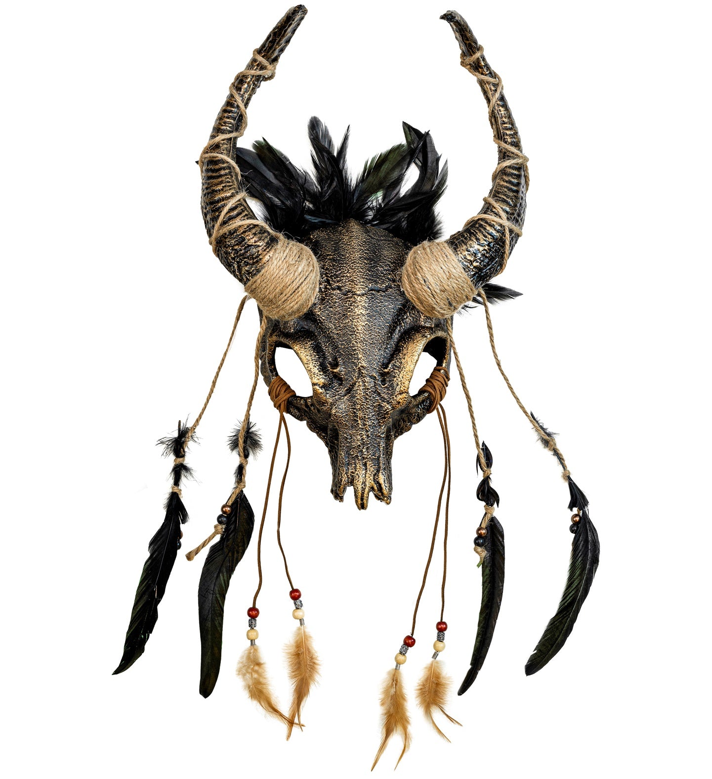 Shaman Bull Skull Mask with Feathers