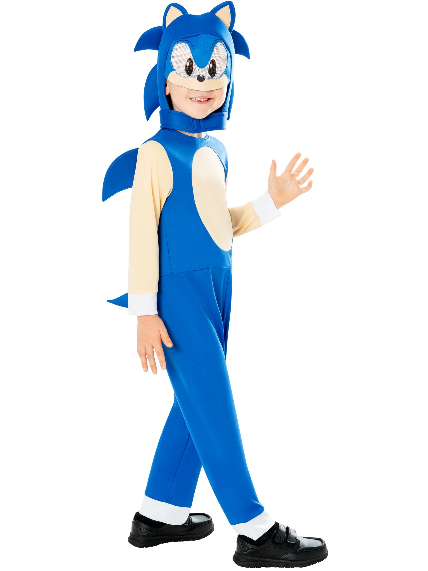 Profile shot of the Sonic The Hedgehog costume for kids highlighting the plush quills and ear details.