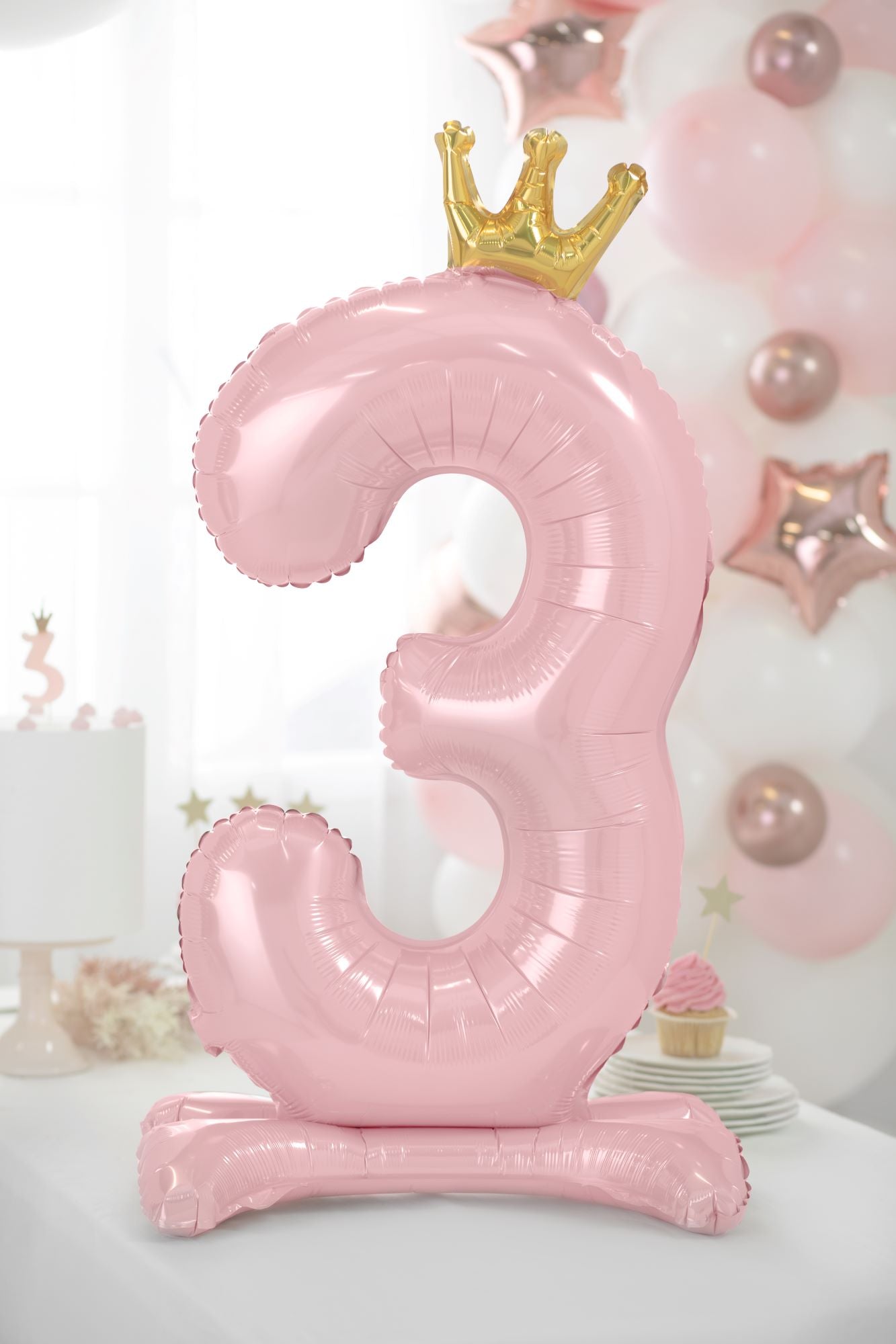 Standing Number 3 Balloon Pink