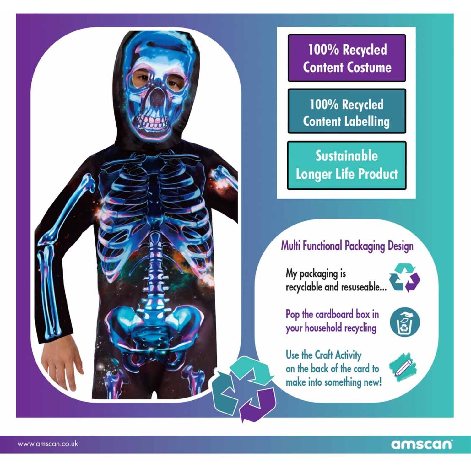 Sustainable Neon Skeleton Costume Child's