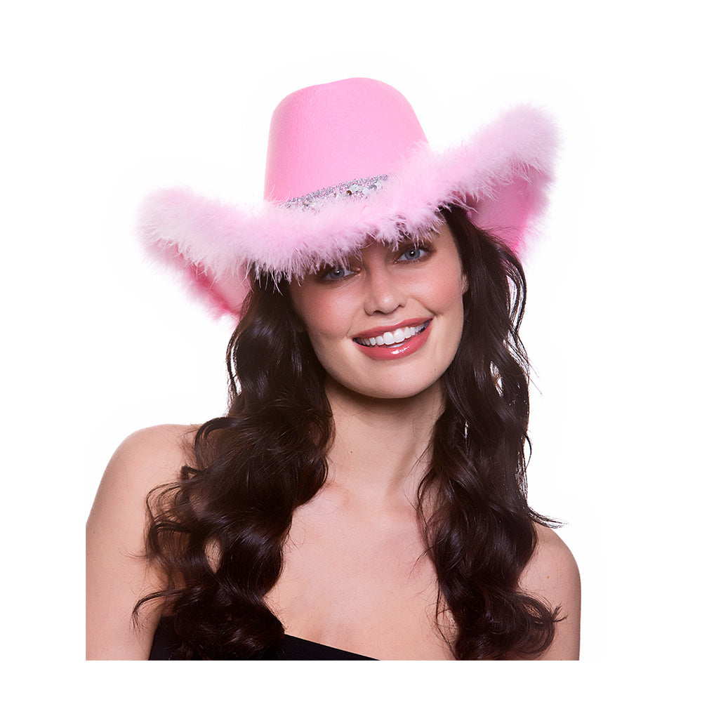 Texan Cowgirl Pink Hat Sequins & Marabou Feather