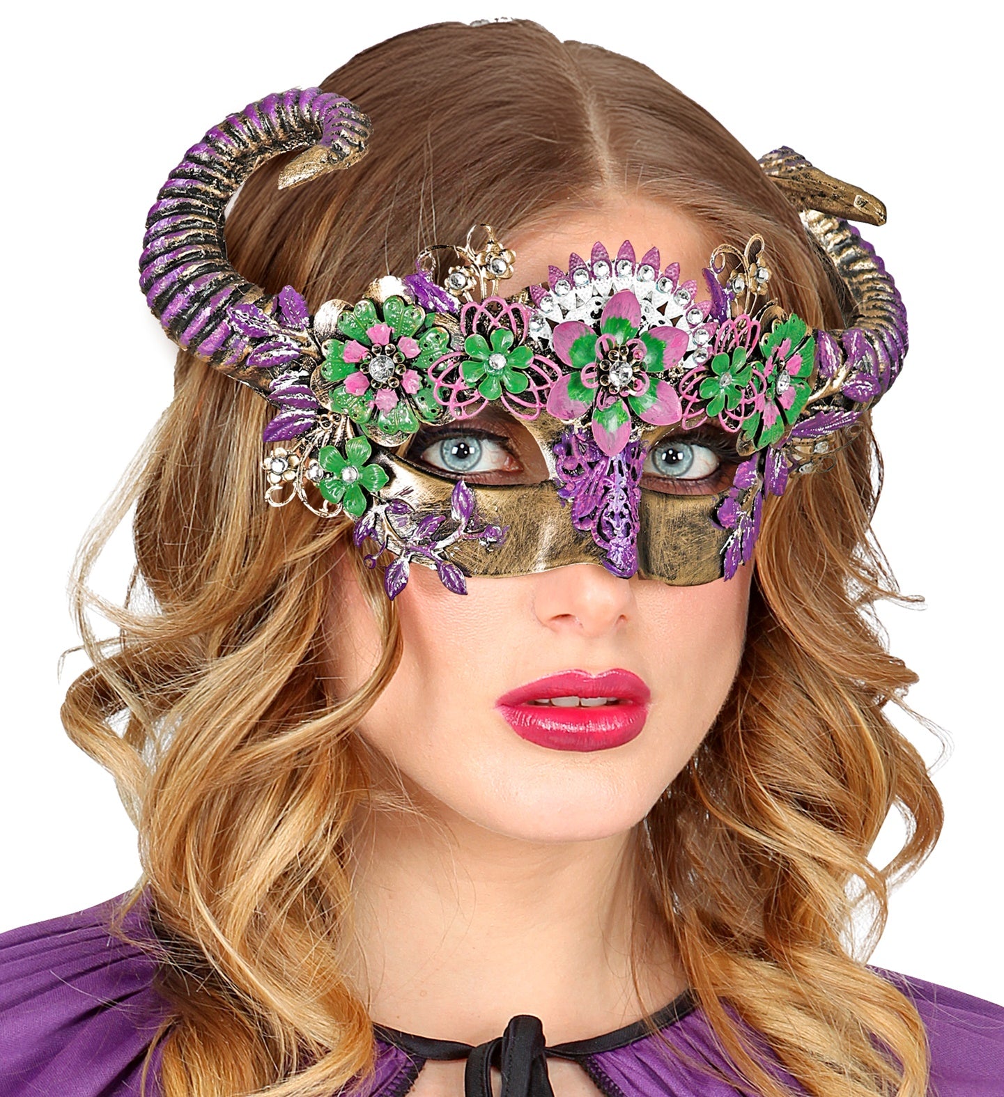 Theatrical Ram Eye-Mask with Flowers fantasy mask