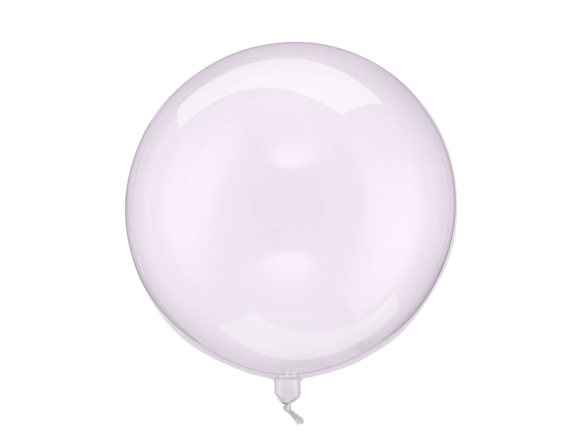 A single, perfectly round, transparent light purple sphere balloon with a subtle sheen, isolated on a white background.