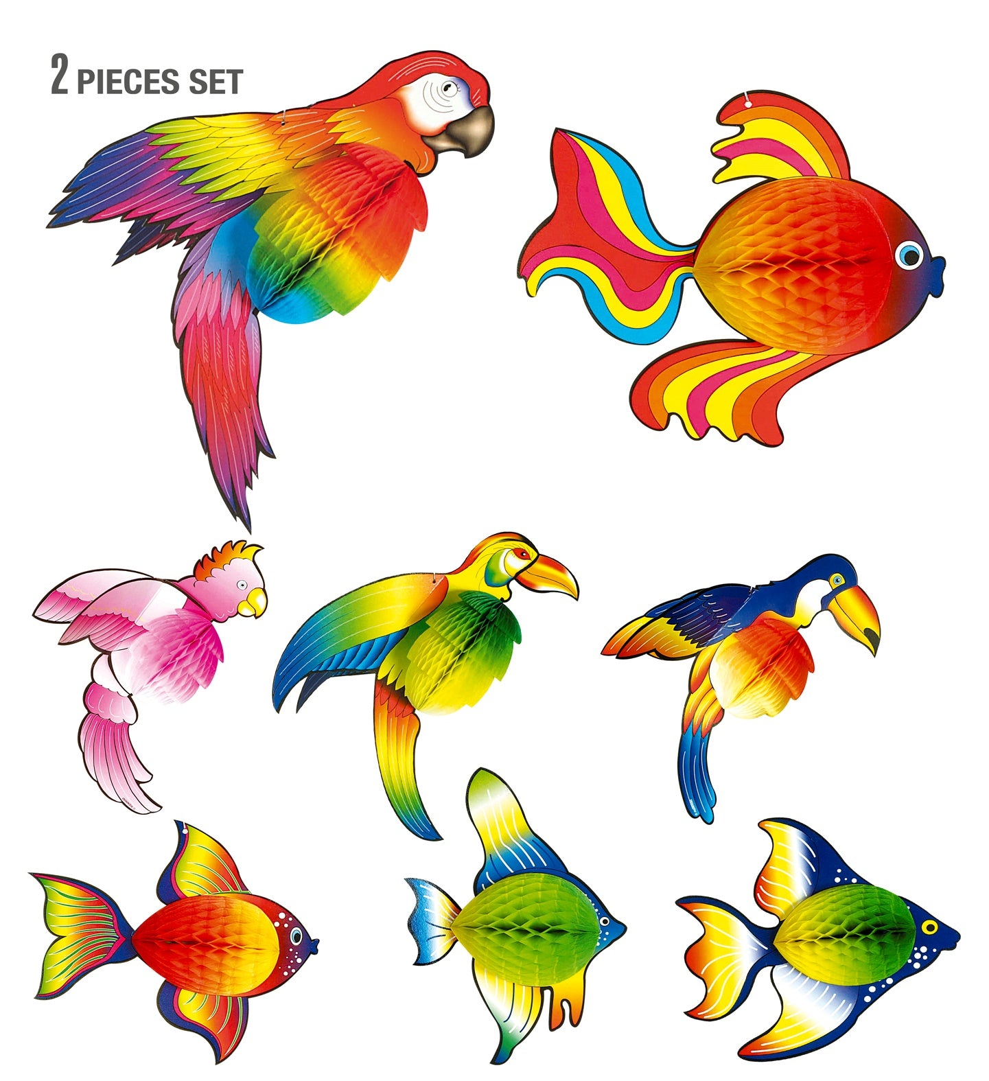 Tropical Birds & Fish Honeycomb Hanging Decorations