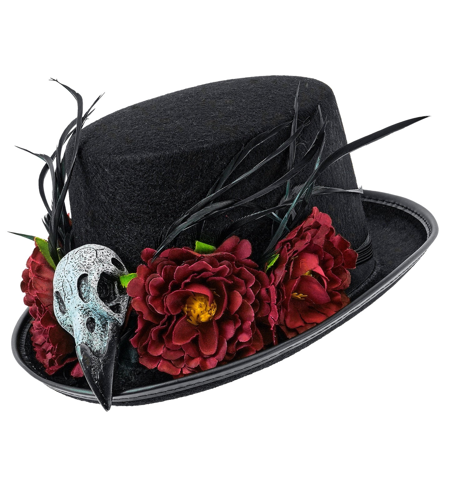 Voodoo Top Hat with Vulture Skull & Flowers