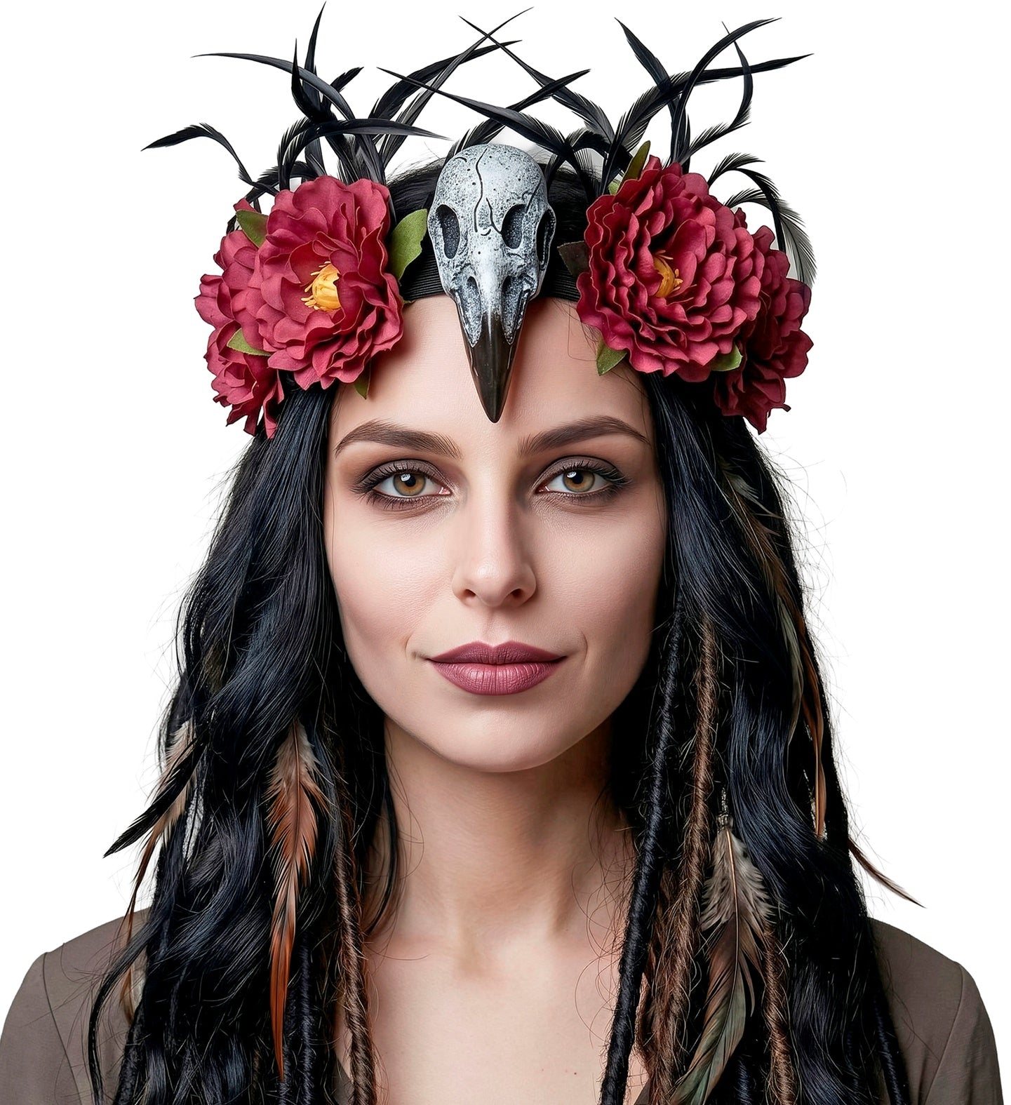 Voodoo Top Hat with Vulture Skull & Flowers