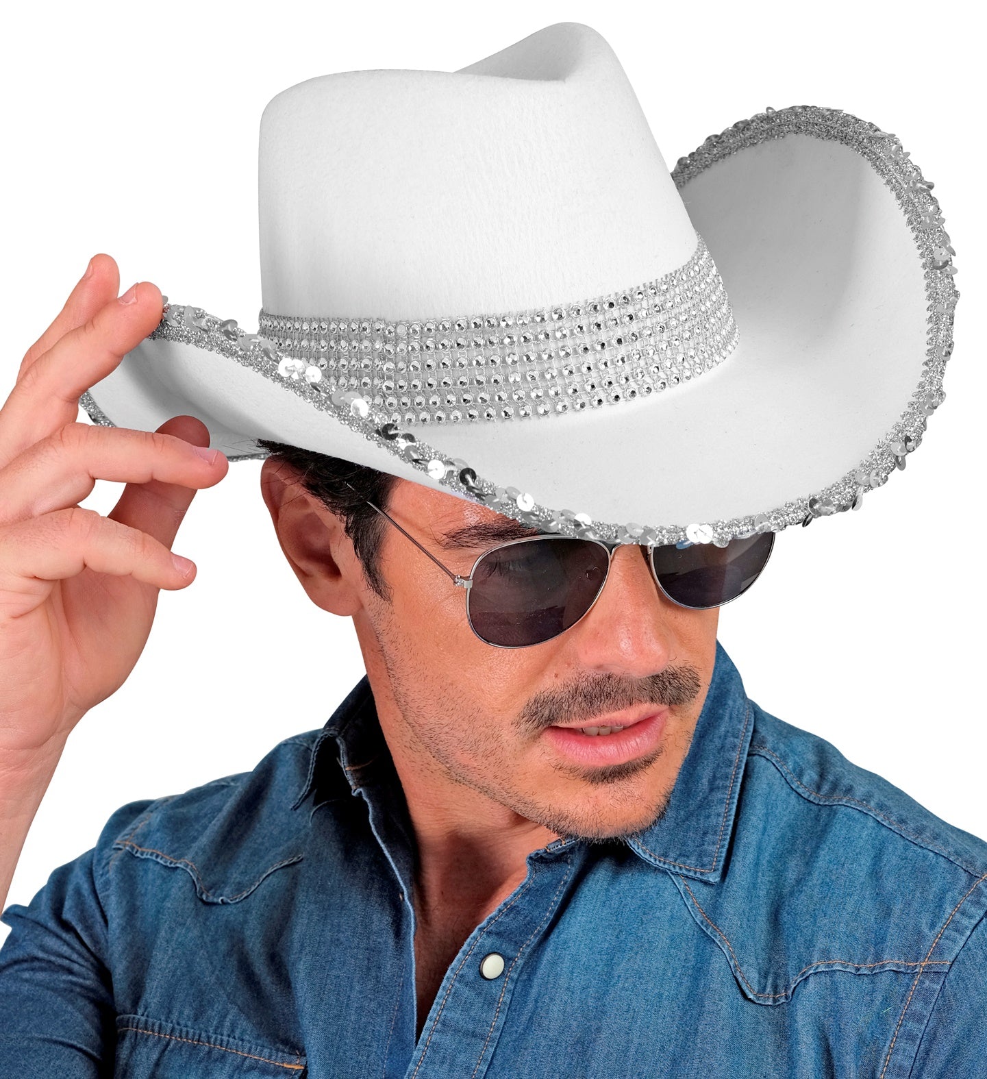 White Party Cowboy Hat with Sequins