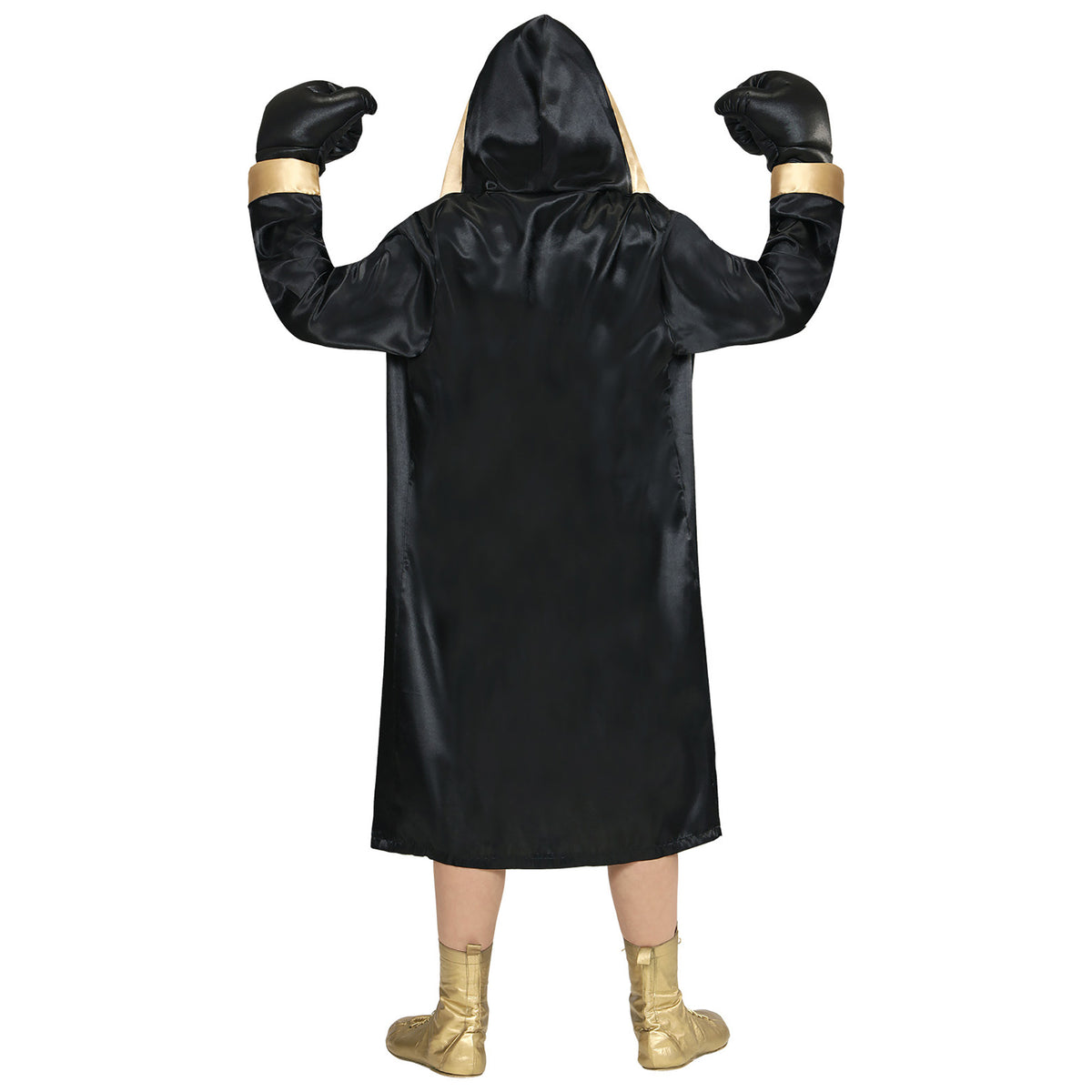 Back view of boy's World Boxing Champion robe showing printed "World Champion" text on back
