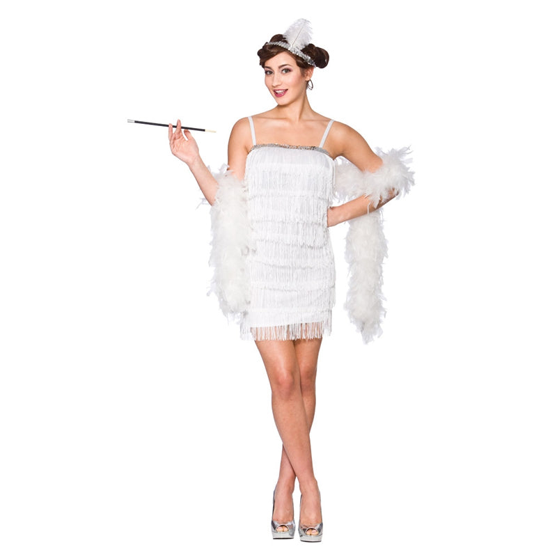 Ladies White Showtime Flapper fancy dress costume for women.