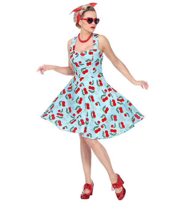 1950's Rockabilly Cherry Dress Blue for women