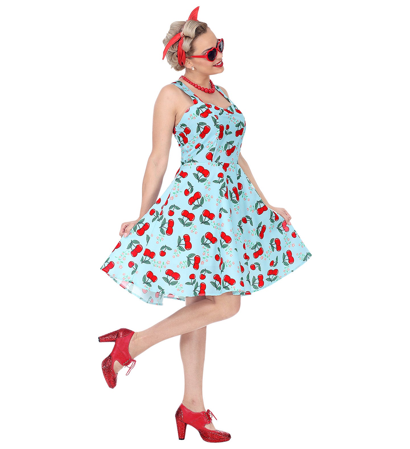1950's Rockabilly Cherry Dress Blue outfit