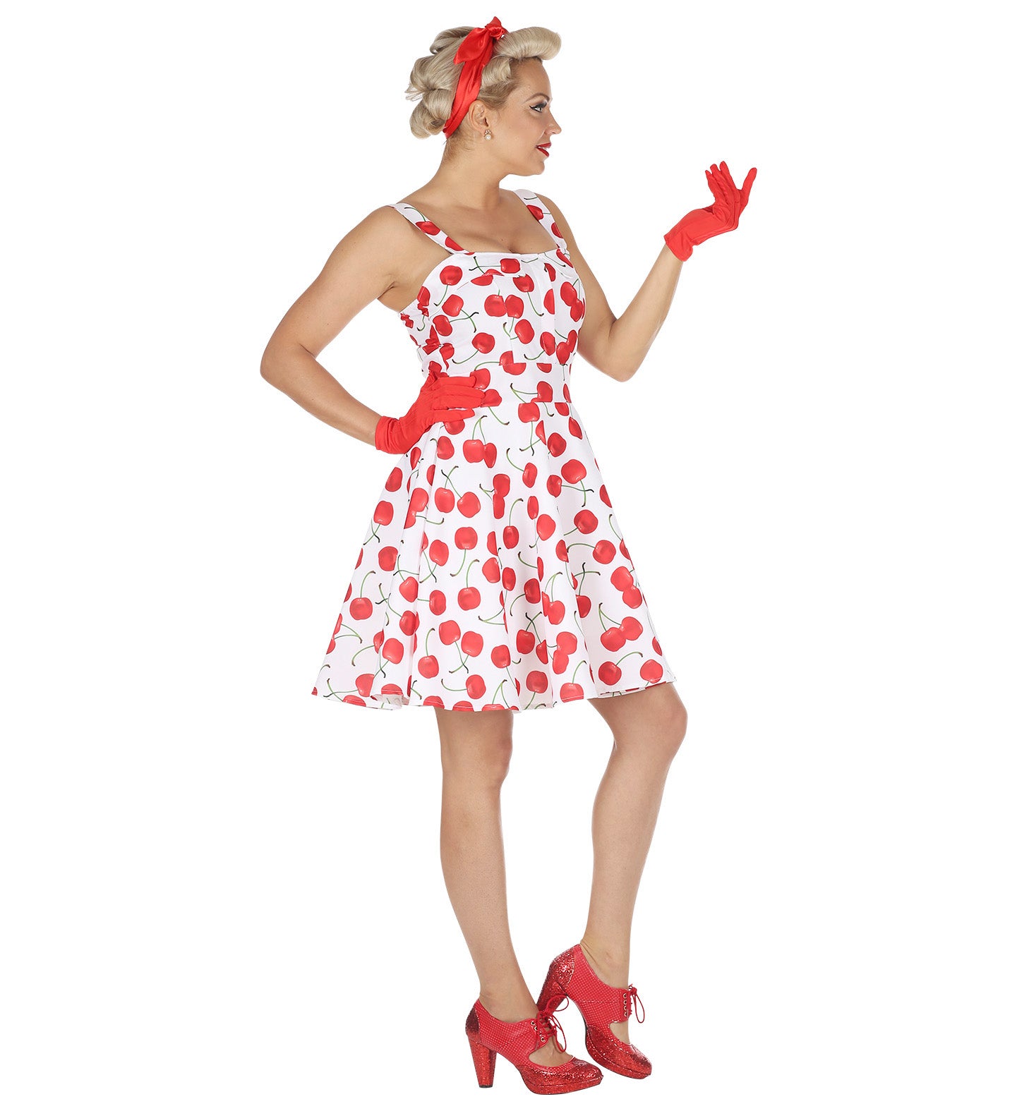1950's Rockabilly Cherry Dress White