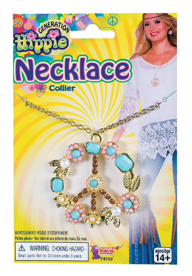 Hippie Peace Sign Necklace for 60's fancy dress costume.