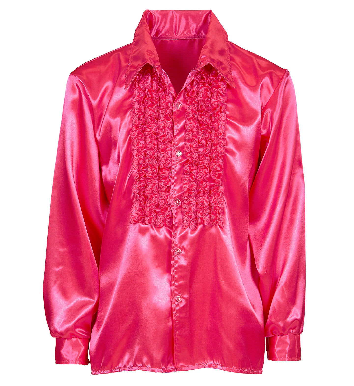 1970's Disco Ruffle Satin Shirt Pink