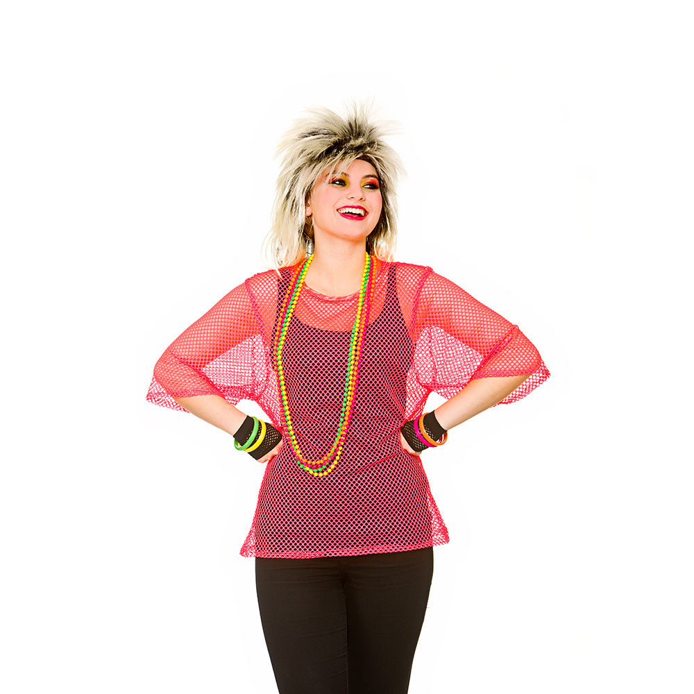 1980's Neon Pink Mesh Top for Fancy Dress Costume