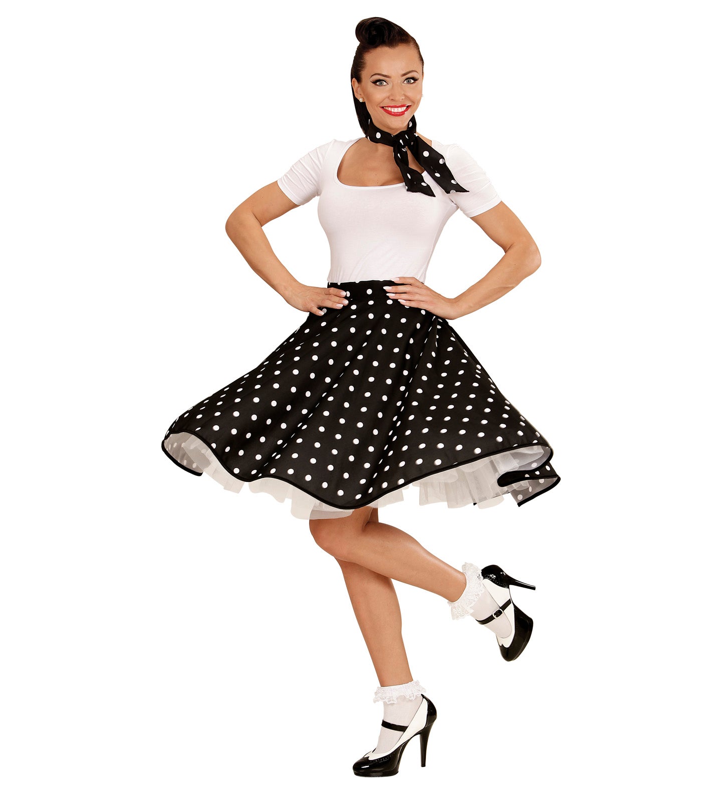1950's Rockabilly Black Polka Dot Skirt and Neckscarf