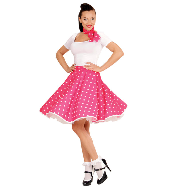 50's Rockabilly Pink Polka Dot Skirt and Neckscarf