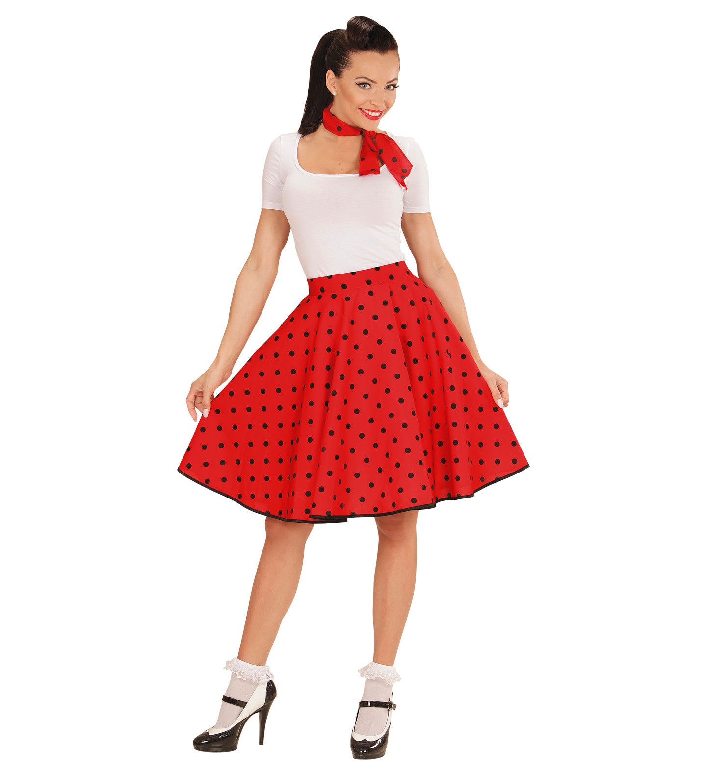 50's Rockabilly Red Polka Dot Skirt and Neckscarf