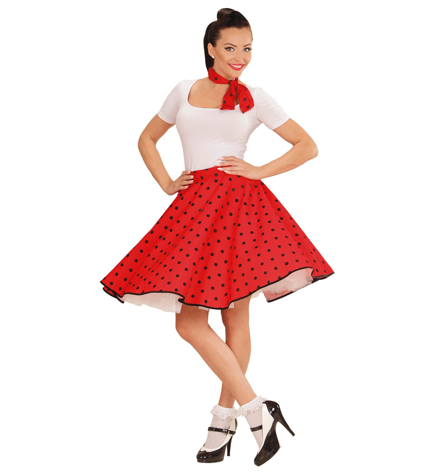 50's Rockabilly Red Polka Dot Skirt outfit and Neckscarf