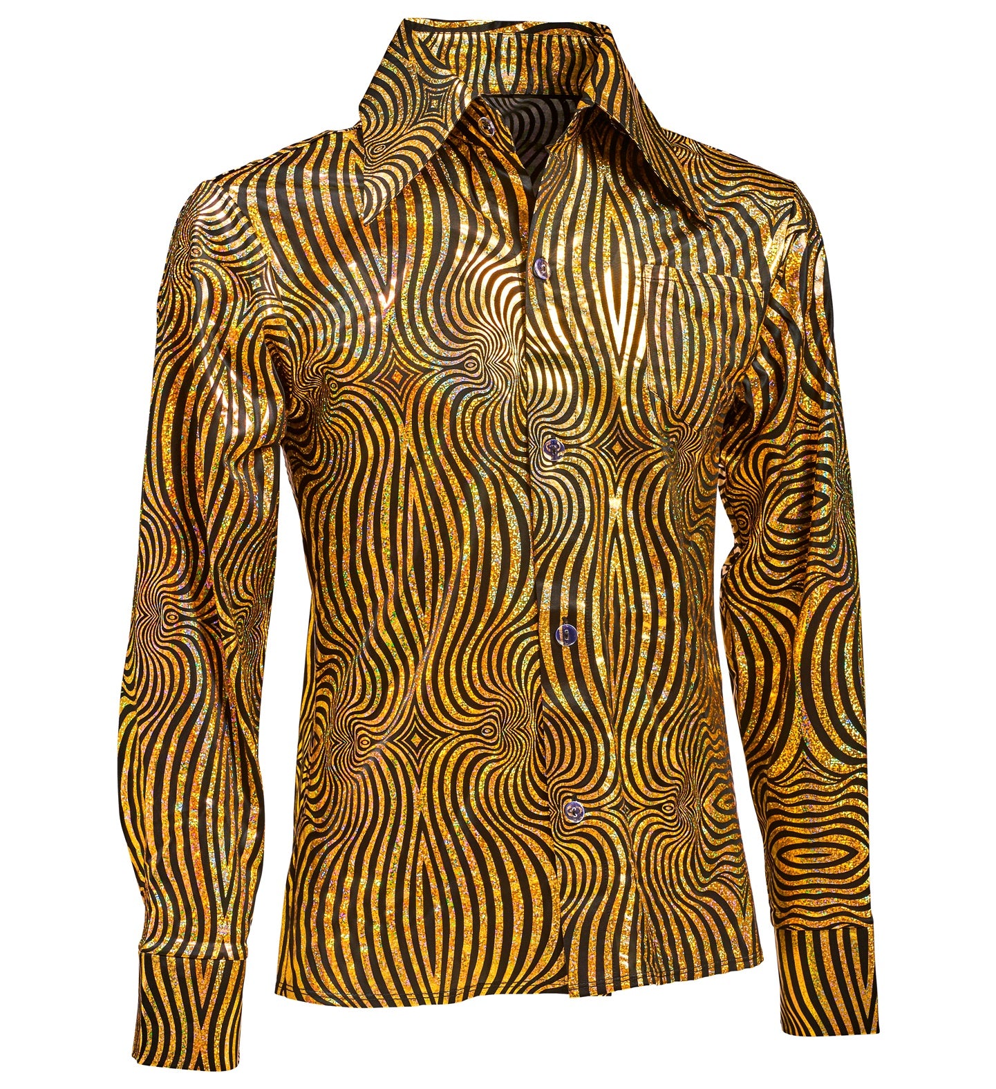 70's Groovy disco Shirt Gold & Black Men's costume