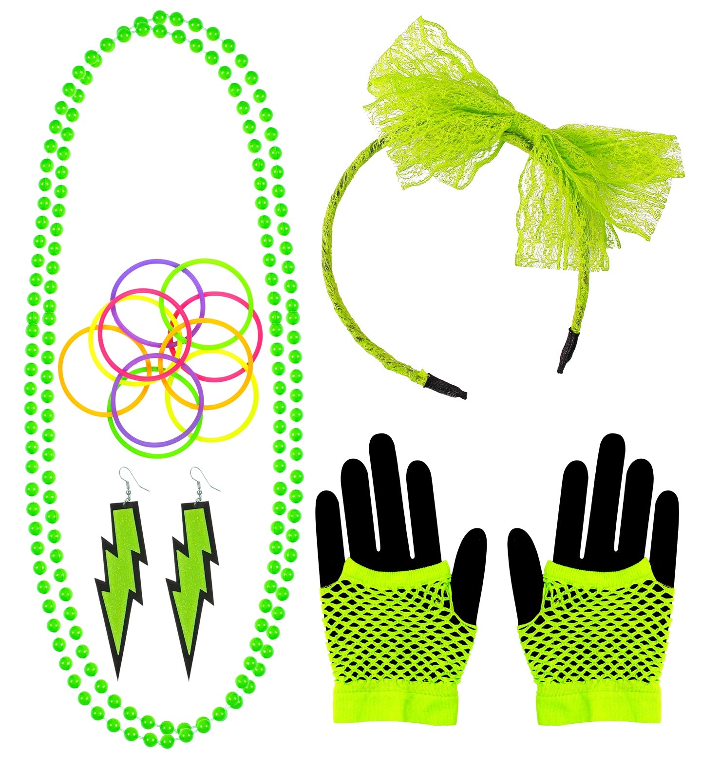 Neon Green 80's Costume Accessory Set 
