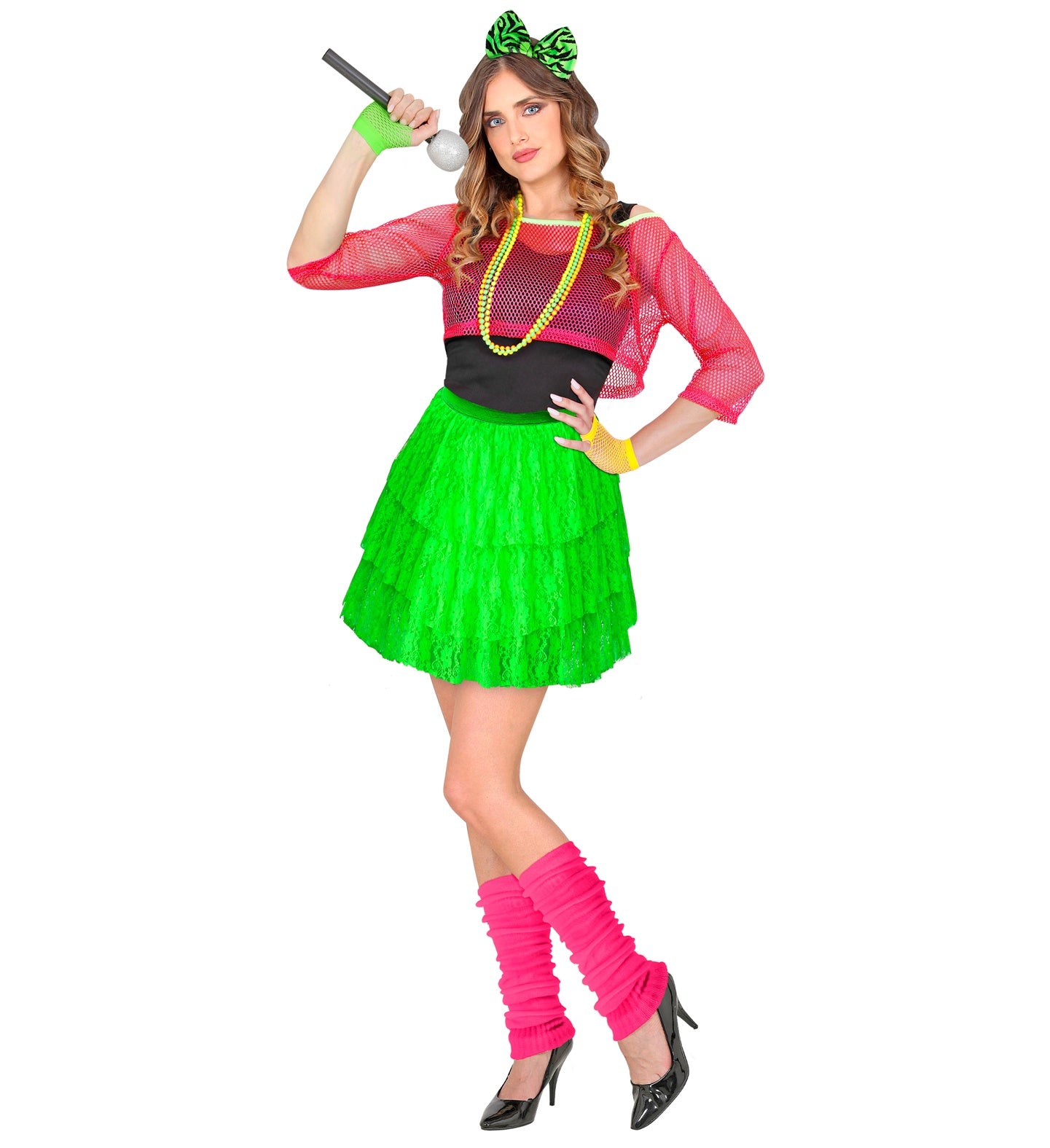 80's Neon Lace Rara Skirt Green
