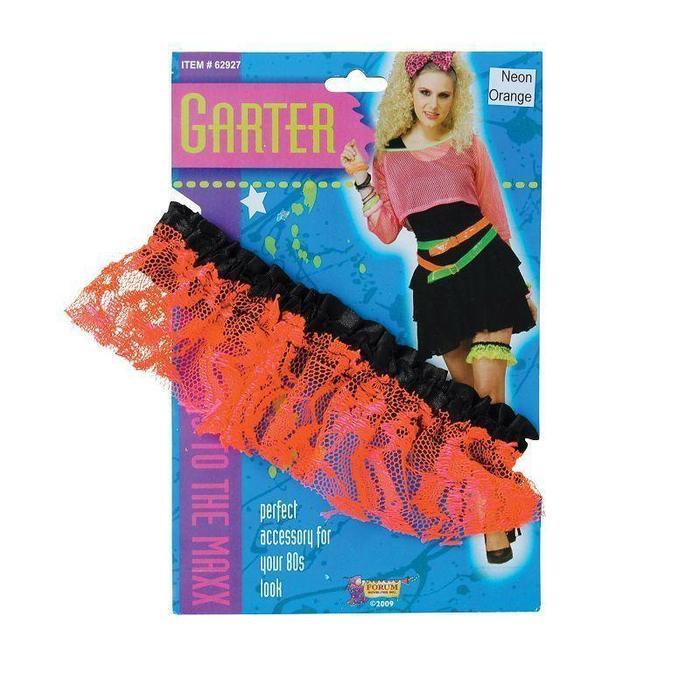 80's Neon Orange Lace Garter